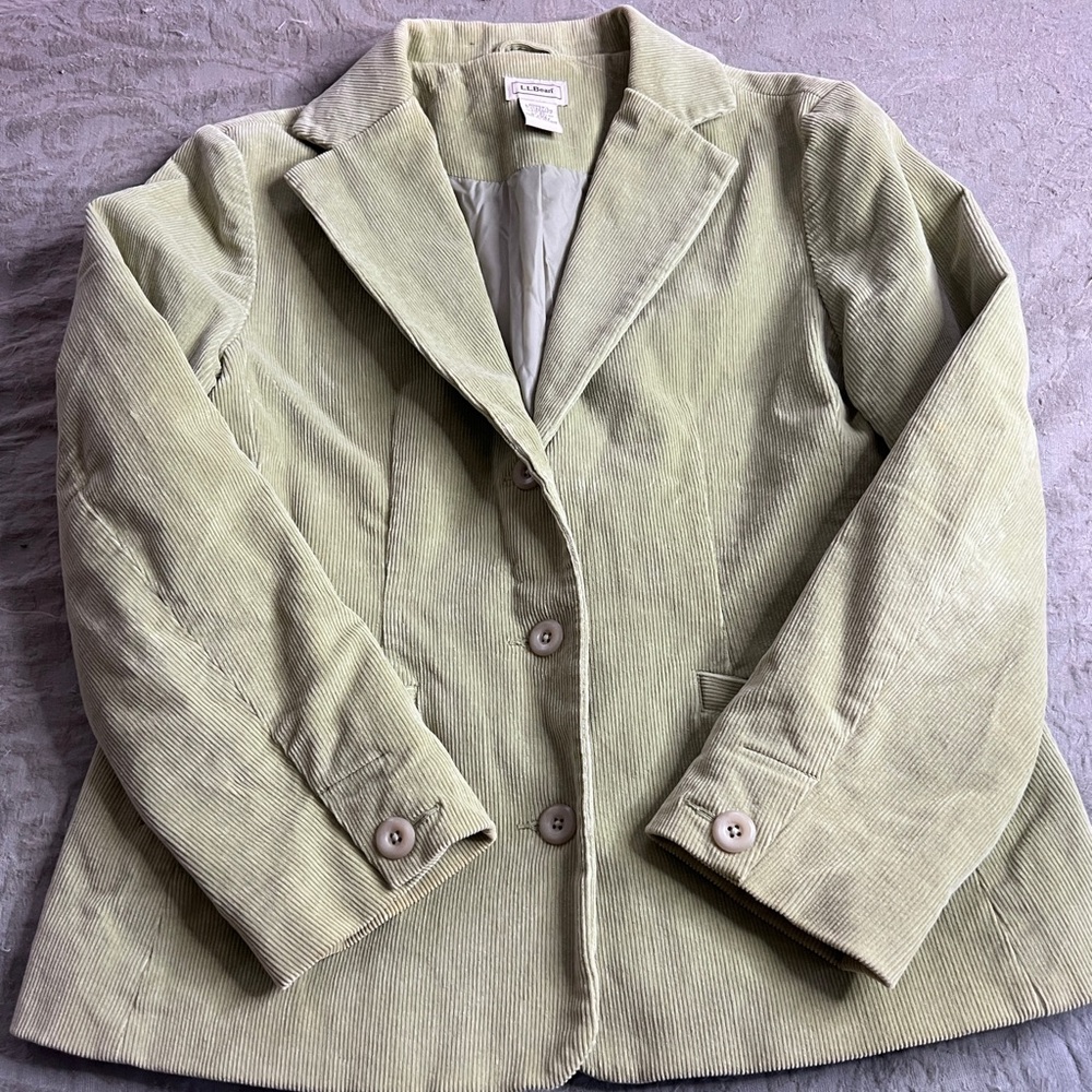 L.L.Bean Women’s Y2K Green Corduroy Blazer Jacket Size 8 Petite Cottagecore